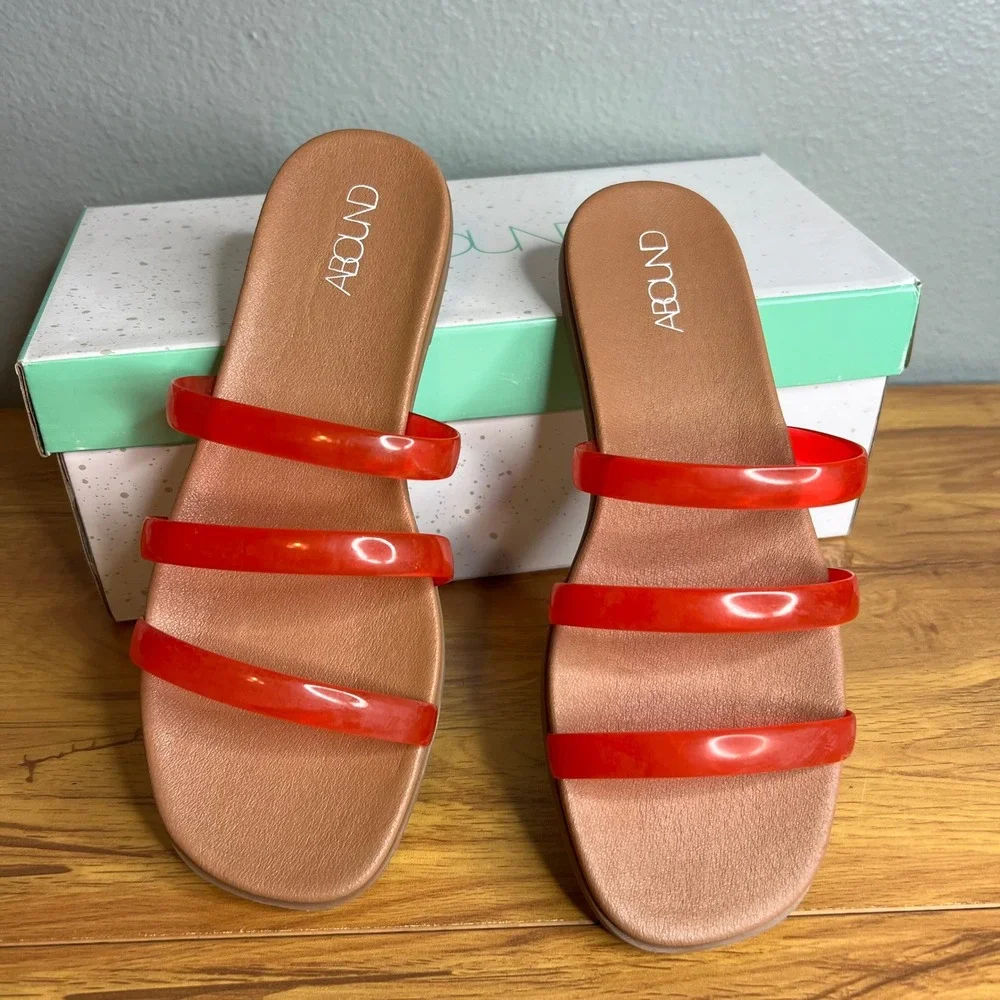 Abound Sammira2‎ Sandal Womens Size 6 Coral Flat Slide Triple Jelly Strap NEW